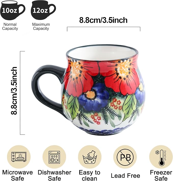 ALMA 12oz Handmade Floral Ceramic Coffee Cup | Microwave & Dishwasher Safe, Ideal for Morning Coffee Tea, Home Kitchen Dining Room Display, For Home Makers & Women - Image 2