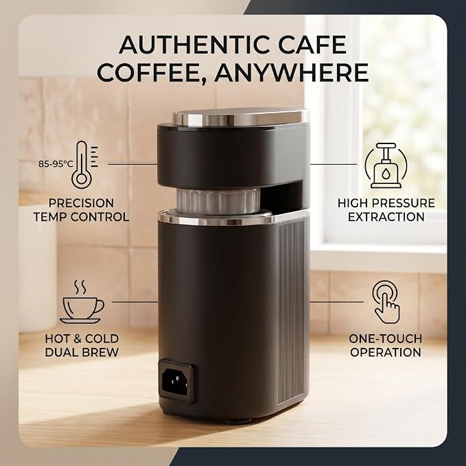 banapoy Single Serve Coffee Maker, Automatic Coffee Machine, 150ML Portable Electric Espresso Machine, Hot Cold Dual Extraction, Temperature Control, for Camping, Car, RV, Hiking (US Plug 110V) - Image 2