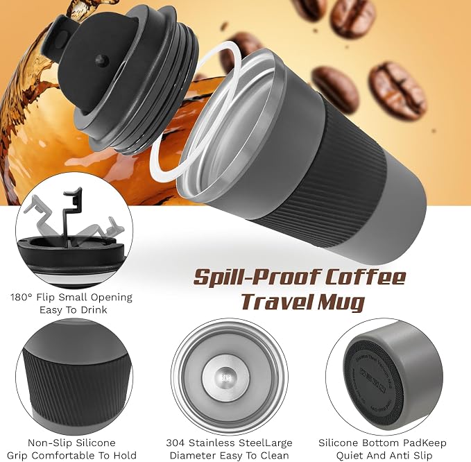 Vacuum Insulated Stainless Steel Travel Coffee Mug,Leak Proof Cup with Lid | 304 stainless steel mug with vacuum insulation, leak proof lid, silicone grip and car cup holder friendly design - Image 2