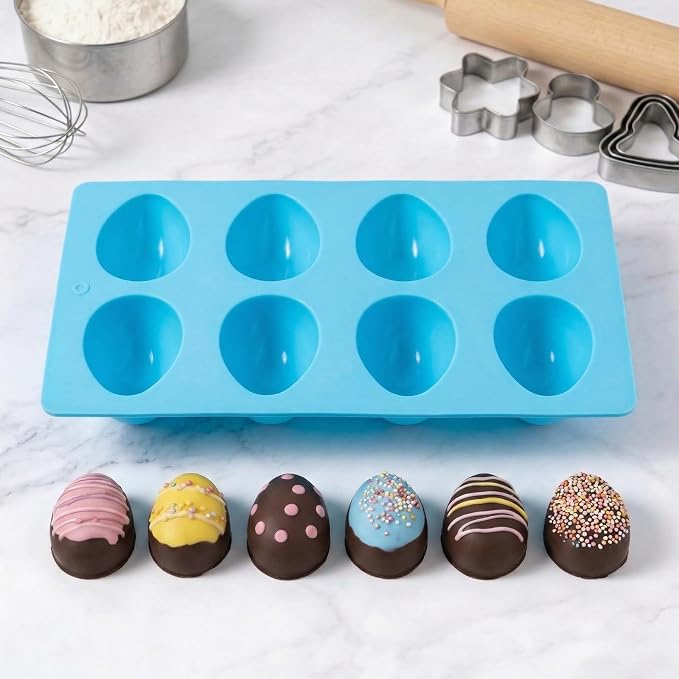 2 Pack Silicone Egg Molds 8 Cavity Easter Silicone Candy Mold 3D Egg-Shaped Silicone Baking Mold for Chocolate, Jello, Mini Cakes, DIY Desserts, Candy, Ice, Pudding, Baking (2, Blue) - Image 5