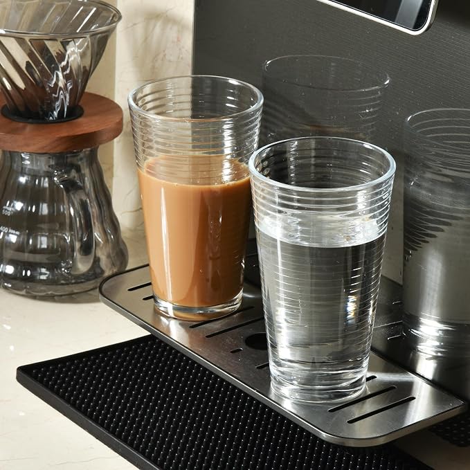 ALINK 16 oz Drinking Glasses, Set of 6 Highball Glasses, Ribbed Glassware Glass Cups, Water Glasses for Beer, Iced Coffee Cups, Cocktail Glasses, Wine, Iced Tea, Dishwasher Safe - Image 3