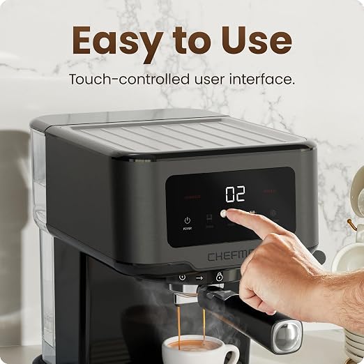 Chefman CraftBrew Espresso Machine, 15-Bar Pump Digital Espresso Maker w/Steam Wand for Latte & Cappuccino, Compact Espresso Coffee Machine w/ 1.5L Removable Water Reservoir - Stainless Black - Image 4