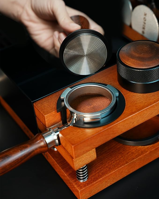 53.3mm Espresso Tamper, Coffee Tamper with Stainless Steel Ripple Base, Barista Espresso Coffee Tamper with 30lbs Spring Loaded and Rosewood Handle Fits for Breville Series 54mm Portafilter