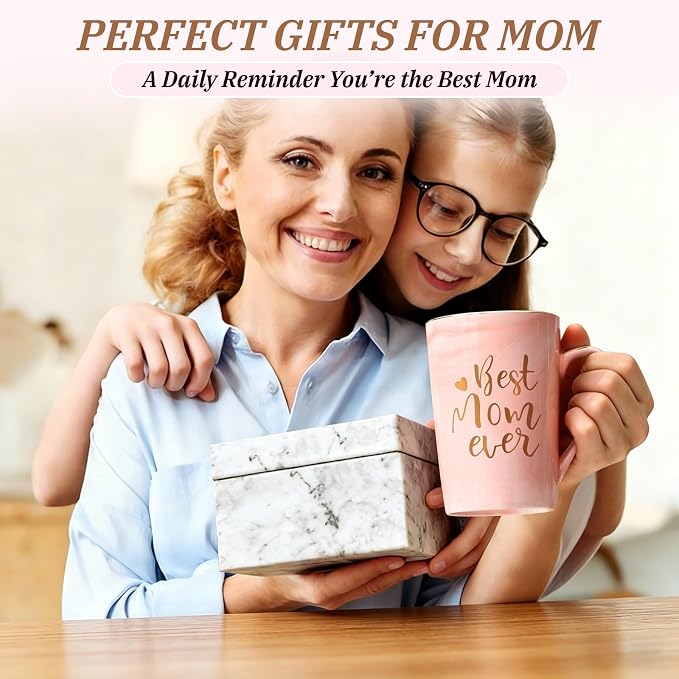 YHRJWN Birthday Gifts for Mom, Best Mom Ever Coffee Mug, Mom Mothers Day Gifts from Daughter Son, Moms Gift Idea for Birthday, Valentines Day, Present for Moms Mothers, 14 Oz Pink - Image 4