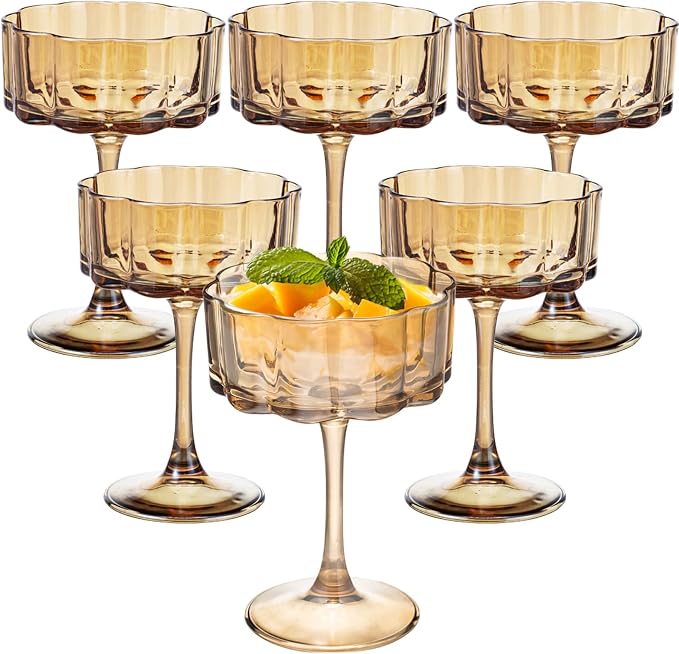 Vintage Champagne Coupes Glass Cute Martini Cocktail Glasses,13oz Crystal Martini Wine Glasses Set Of 6 Elegant Flower -Shaped Goblet Drinking Champagne Dessert Yogurt Ice Cream Glassware Cups Amber by Unknown