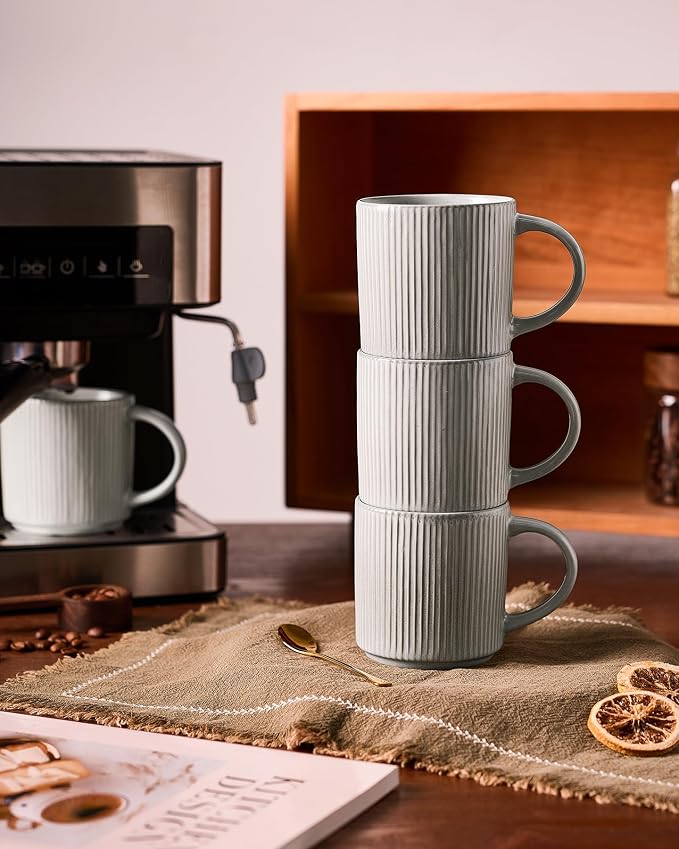 famiware Coffee Mug Set for 4, Star 12 oz Catering Mugs Cup Set with Handle for Coffee, Tea, Cocoa, Milk - Ceramic Stoneware Drinkware Set, Matte Grey - Image 7