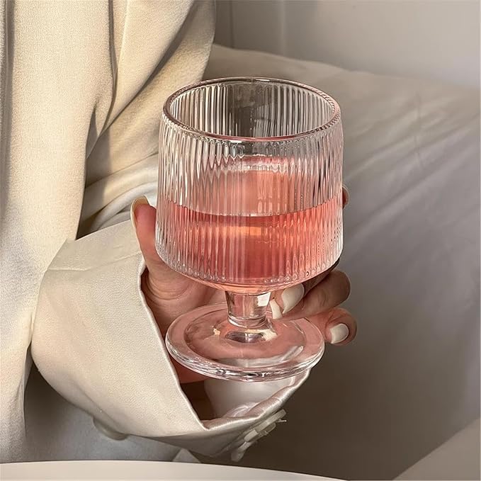Water Glasses Vertical Stripe Short Stem Glass, 8 Oz Clear Ribbed Glassware for Home Kitchen - Image 5