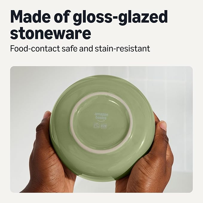 Amazon Basics Glazed Stoneware Bowls, 4-Piece Set, Microwave and Dishwasher-Safe, 20 oz. Capacity, 5.5 in., Olive - Image 3