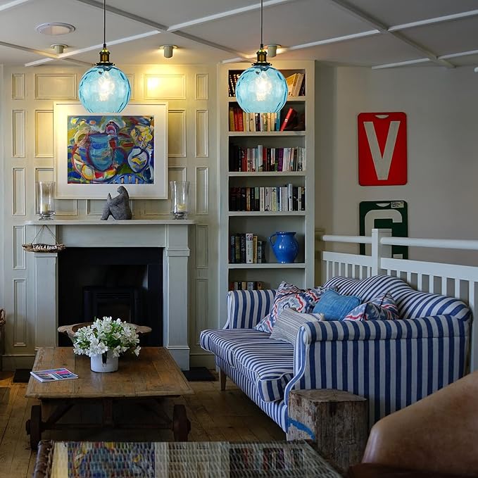 Pendant Light Shade Industrial Hanging Lights Fixtures Ceiling Outdoor Pendant Lighting for Kitchen Island Dining Room Unique Lamp in Kitchen Farmhouse Bedroom (Blue, 5.9 Inches) - Image 4