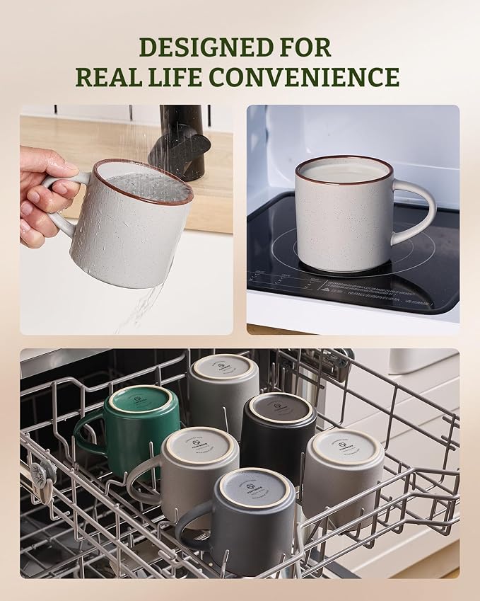 famiware Coffee Mugs Set of 8, Nebula 14oz Coffee Mugs, Ceramic Cup Set with Handle for Latte, Tea, Milk, Cappuccino, Light Gray - Image 6
