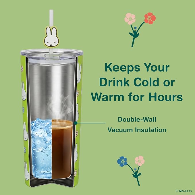 Dragon Glassware | Miffy Stainless Steel Tumbler with Straw, 24 oz - Green | Vacuum Insulated Stainless Steel Tumbler with Straw & Lid; Double Walled Tumbler with Straw Charm; Miffy Cup with Lid - Image 5