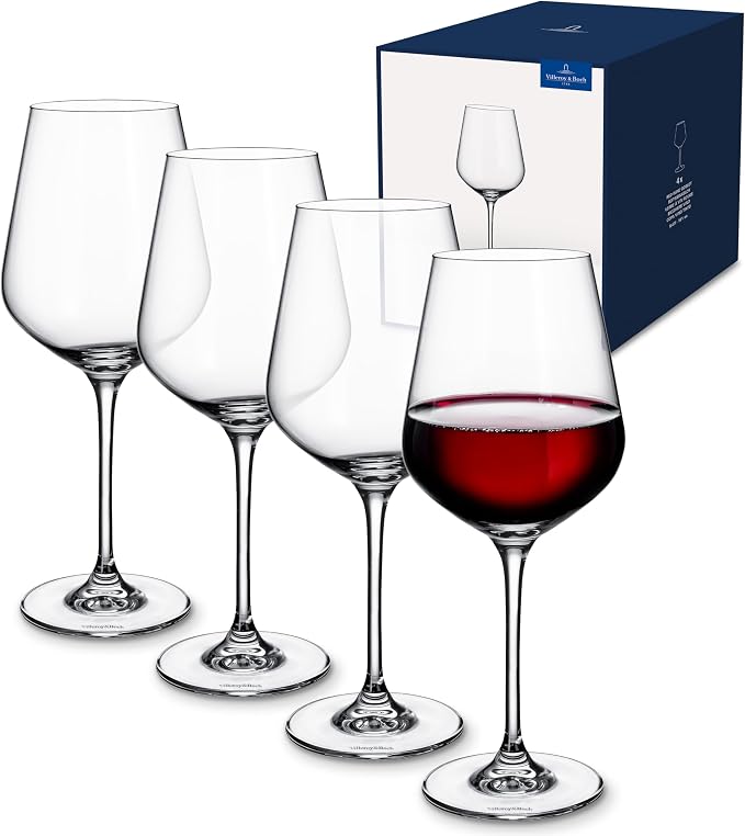 Villeroy & Boch La Divina Collection Red Wine Glass, Set of 4, Crystal Glass, 15.75 oz Capacity, Clear | Crystal glass red wine glasses, dishwasher safe, rounded bowl lets red wine's bouquet fully develop by Unknown