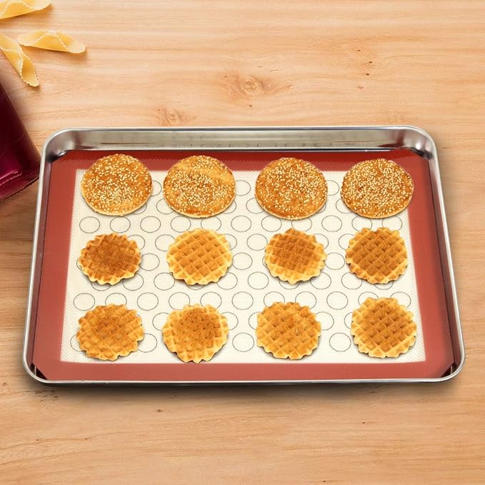 Baking Sheet with Silicone Baking Mat Set, Stainless Steel Cookie Sheet Pan | Baking Pans with Reusable Silicone Mats, Set of 8 (4 Sheets + 4 Mats), 9/10/12/16 inch, Non Toxic & Heavy Duty & Easy Clean - Image 6