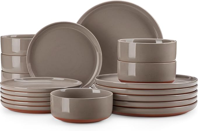 MALACASA Plates and Bowls Sets, 18 Pieces Modern Ceramic Dinnerware Set for 6 Kitchen Dinner Set Stoneware Dishware Dishes Set Microwave and Dishwasher Safe, Brown, Series TARA by MALACASA