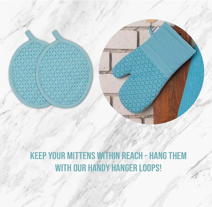 Lane Linen 16Pc Kitchen Towel Set - Heat Resistant Oven Mitts & Pot Holders, Reusable Dish Cloths, Absorbent Hand Towels - Aqua - Image 5
