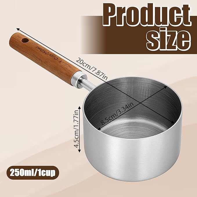 Measuring Cup with Wooden Handle, 1 Cup Stainless Steel Measure Scoop 250 ml Dog Cat Food Scoop for Wet and Dry Ingredients