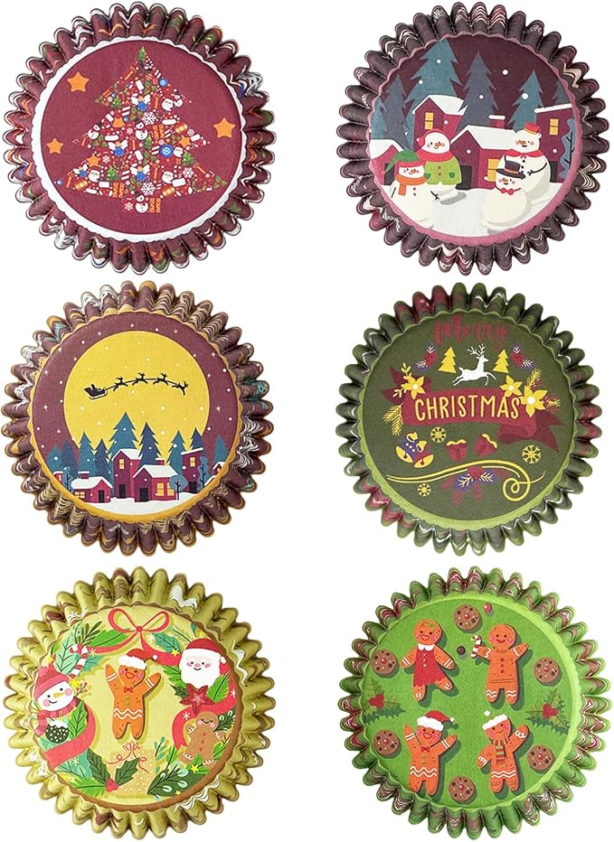qiqee Christmas Standard Cupcake Liners Cupcake Cups 300-Count Food Grade Gradient 6 Design Christmas Gingerbread Man Cupcake Papers Baking Cups Cupcake Wrappers(Standard Size) - Image 2