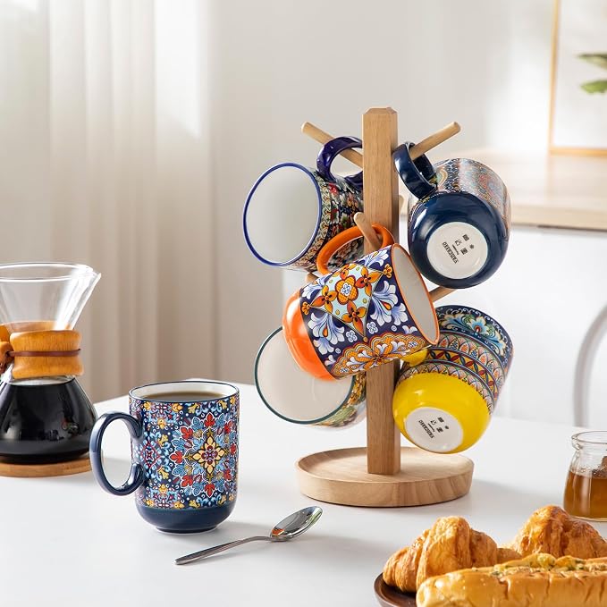 vancasso Simi Boho Coffee Mugs Set of 6, 14 oz Ceramic Mugs with Handle, Colorful Porcelain Cups Microwave Dishwasher Safe, for Latte Tea Cappuccino Cocoa Hot Chocolate - Image 8