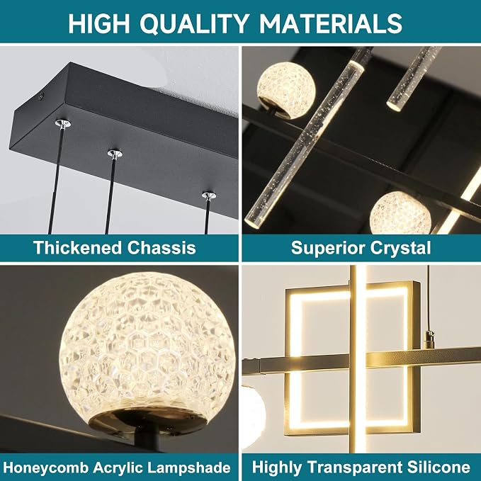 ORANOOR Modern LED Pendant Lights, 47inch Dimmable Linear LED Chandelier | Square Black & Gold Dining Room Hanging Light Fixtures Kitchen Island Globe Pendant Lighting for Dining Table (4200lm) - Image 3