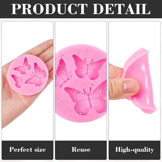 HINZIC 3PCS Mini Butterfly Silicone Molds, Polymer Clay DIY Crafts, Pink | Cute Fondant Cake Baking Chocolate Candy Cupcake Topper Desserts Decoration for Women Valentines Present, Style 1 - Image 3