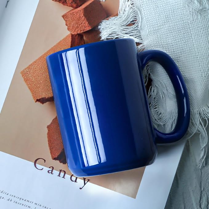 16 OZ Coffee Mug, Classic Blank Ceramic Cup with Large Handle for Tea Latte Cappuccino, Blue - Image 4