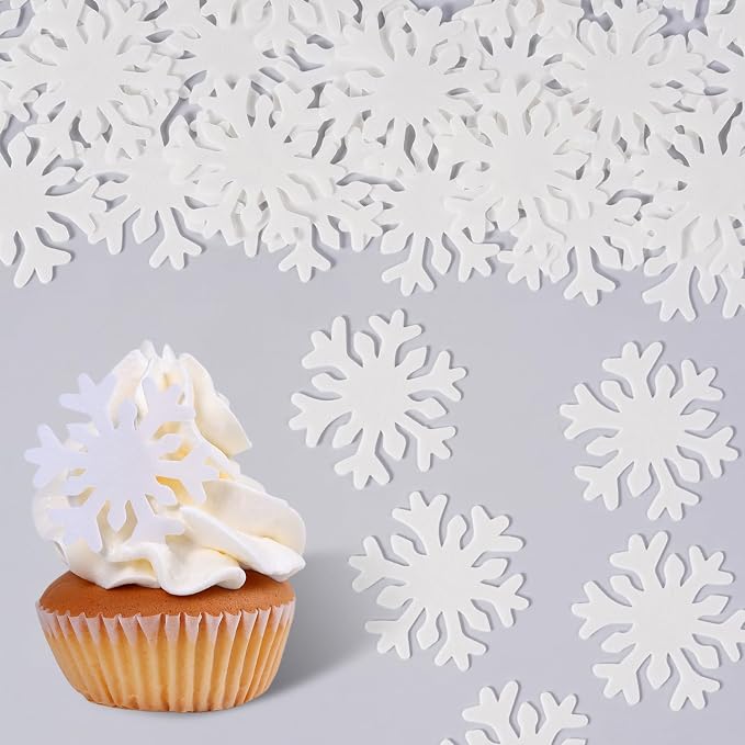 Edible Snowflakes for Cake Decorating, 50 Pcs White Snowflakes Wafer Paper, Edible Snowflakes for Cake, Macaron, Cakecircle, Cupcake, Ice Cream Topping by Sujoygar
