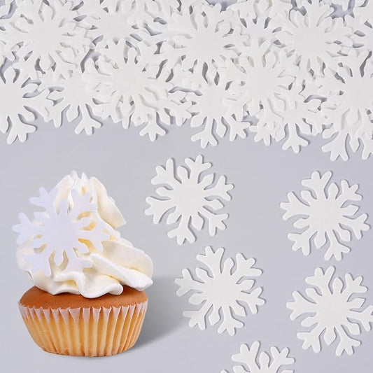 Edible Snowflakes for Cake Decorating, 50 Pcs White Snowflakes Wafer Paper, Edible Snowflakes for Cake, Macaron, Cakecircle, Cupcake, Ice Cream Topping by Sujoygar