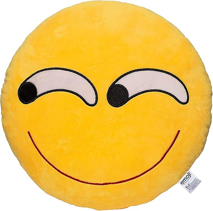 EvZ Official Certified Sinister Emoji Pillow - 32cm Large Soft Plush Smirking Face Emoticon Cushion - Funny Mischievous Decorative Stuffed Toy for Gaming Room, Office Humor (Yellow) by EvZ