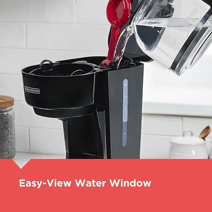 BLACK+DECKER 12-Cup Coffee Maker with Easy On/Off Switch, Easy Pour, Non-Drip Carafe with Removable Filter Basket, Vortex Technology, Black - Image 9
