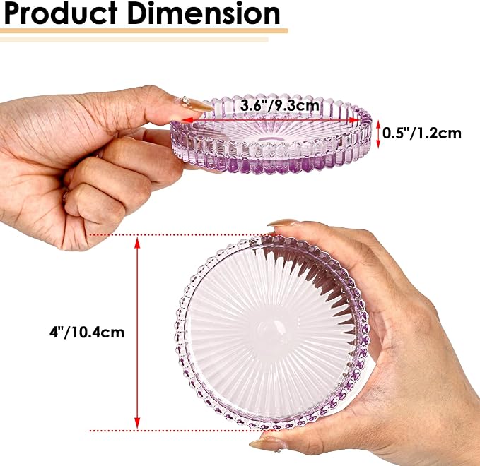 Modern Clear Coaster Set of 5- Glass Coasters for Drinks, Clear Purple | Crystal Coasters Round Cup Mat Coffee Table Decor for Office, Kitchen, Bar, Dining Room, Living Room, Patio - Image 3