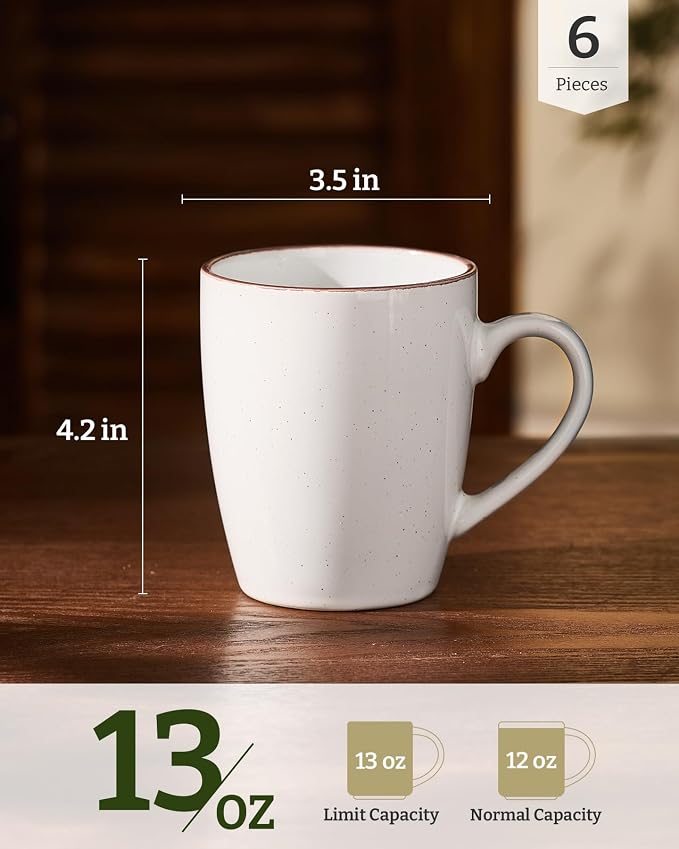 famiware Venus Coffee Mugs for 6, 13 oz Mug Set, Dringking Cup with Handle for Coffee, Tea, Cocoa, Milk, White - Image 4