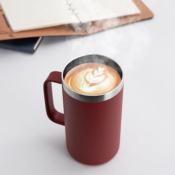 DOMICARE 24oz Mug with Handle and Lid, Stainless Steel Coffee Mug, Reusable Insulated Cup, Travel Mug with Handle, Double Wall Vacuum Coffee Tumbler for Men and Women, Dark Red, Pack 1 - Image 2