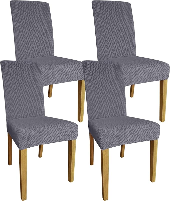 Promindfly Dining Chair Covers, 3D Jacquard Fabric Chair Covers for Dining Room, Anti-Scratch Chair Covers Set of 4, Stretch Washable Dining Chair Covers for Kitchen, Hotel by WelcometoPromindflyplka