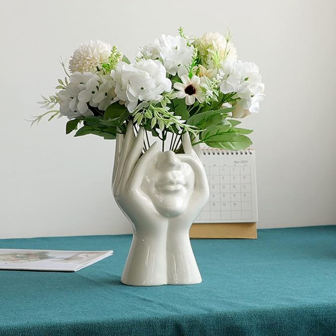Face Flower Vase,White Ceramic Body Vase, Decorative Vase Dining Table Centerpiece,Modern Small Vase for Coffee Table Bathroom Shelf Living Room Decor 4.54'' W X 8.7'' H - Image 5