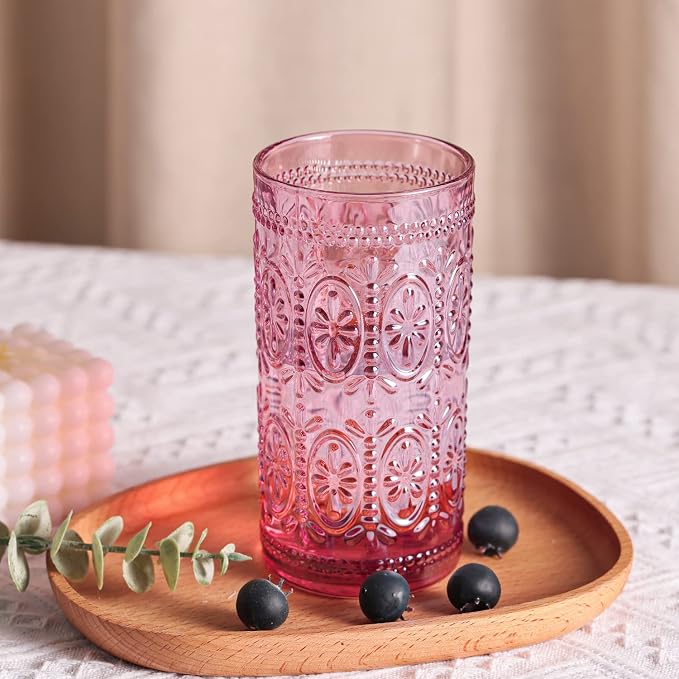 Darlion Vintage Glassware, Pink Glasses Drinking, 12oz Highball Glasses | Lead-Free Glass, Food Grade Glass, Durable&Sturdy, Vintage Decoration - Image 7
