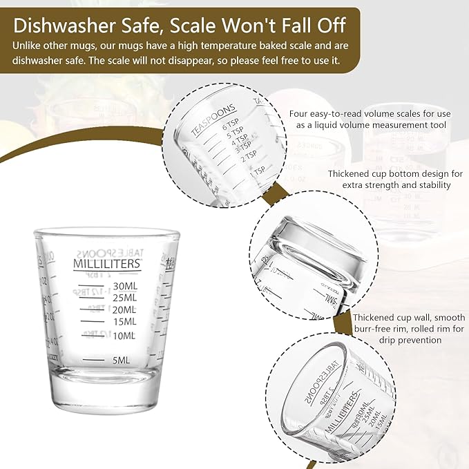 GLASKEY Shot Glasses Measuring Cup Set - 2 Pack Espresso Shot Glasses with Precise Measurement Marks,Heavy Duty Glass,Dishwasher Safe,Perfect for Coffee,Cocktails and Kitchen Use (Black & Red)