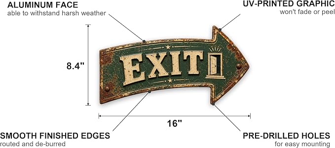 Exit Right-Pointing Arrow Sign — Die-Cut Metal Directional Wall Decor | powder-coated metal, vintage, durable print, ready to hang - Image 2