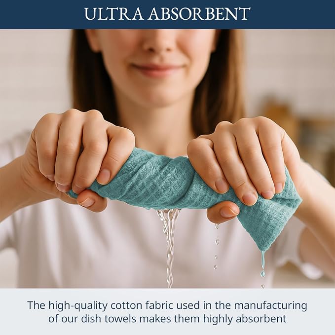 LANE LINEN Kitchen Towels & Dishcloths Set of 12-100% Cotton, Quick-Drying 18” x 28” Absorbent Dish & Tea Towels, Soft Hand Towels for Kitchen - Aqua - Image 5