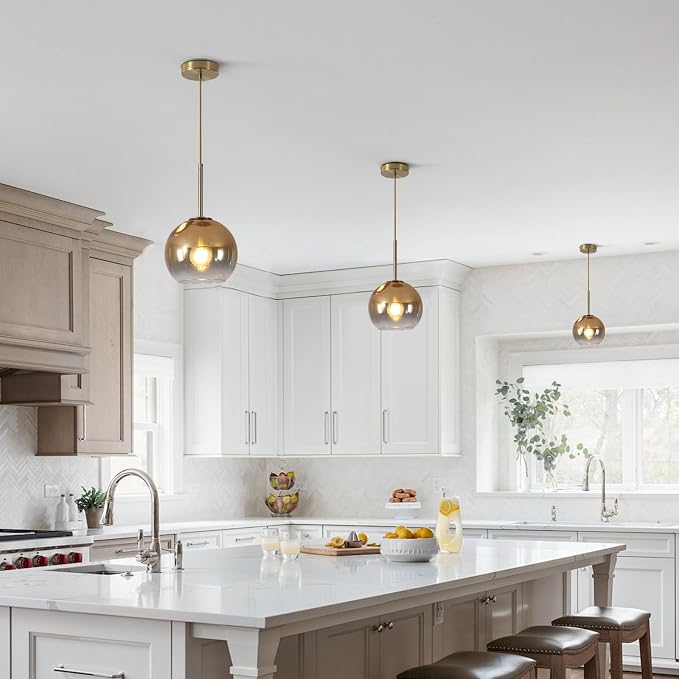 KCO Lighting Glass Globe Hanging Light Fixture Modern Gold Pendant Lights Kitchen Island Mid Century Dining Room Hanging Light Fixtures Over Table Single Pendant Light - Image 5