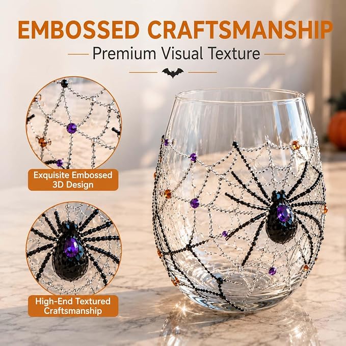 Halloween Ghost Stemless Wine Glass, 3D Raised Pumpkin Black Cat Spider Design Glassware Collection, Novelty Spooky Drinking Glasses for Cocktails, Halloween Party Decor Home Bar Gift，Ghost Edition - Image 4