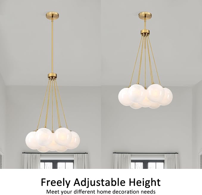 Modern Globe Chandelier Milky Glass Shade Gold Sputnik Ceiling Light Fixture, Mid Century Bubble Dining Room Pendant Light, Hanging Island Light for Kitchen Bedroom Entryway Over Table - Image 5