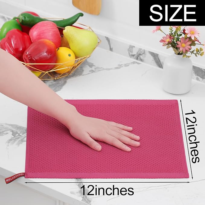 Homaxy 100% Cotton Waffle Weave Kitchen Dish Cloths 6-Pack, Hot Pink | 12 x 12 Inches, Ultra Soft Absorbent Dish Towels, Quick Drying Dish Rags with Hanging Loop - Image 5