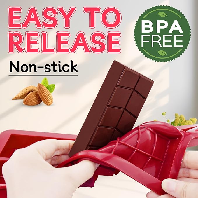 Chocolate Bar Mold 0.82inch Deep,Thick Dubai Stuffed Pistachio Silicone Molds Kit for Making Large Shapes Chocolate Filling Candy Bar with 2 Pack and 100pcs Bags and 104pcs Stickers