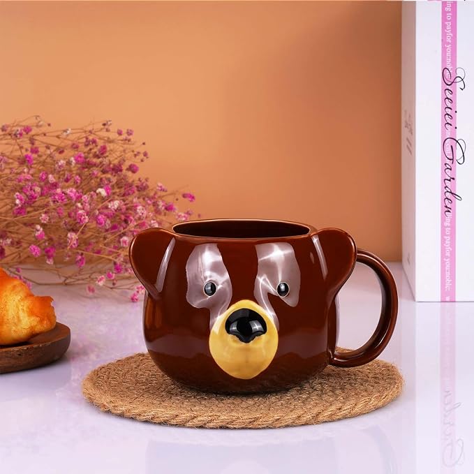 Bear Mug 14 oz Ceramic Coffee Mug 3D Porcelain Tea Cup for Women & Men - Kawaii Bear Gifts for Christmas, Housewarming, Birthday - Brown - Image 8