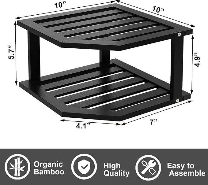 VERTORGAN 2 Tier Bamboo Corner Shelf 3 Pack Plate Organizer Kitchen(Black) | Pantry Storage,Dish Rack,Spice Rack,Corner Organizer,Kitchen Counter Shelves,Kitchen Storage,Holds Plates - Image 3