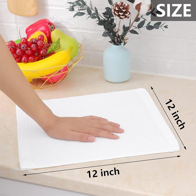 Homaxy 100% Cotton Waffle Weave Kitchen Dish Cloths 12-Pack, White | 12 x 12 Inches, Ultra Soft Absorbent Dish Towels, Quick Drying Dish Rags with Hanging Loop - Image 5