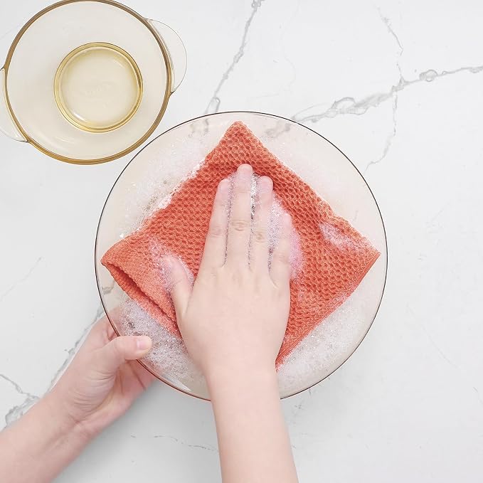 Homaxy 100% Cotton Waffle Weave Kitchen Dish Cloths 6-Pack, Coral | 12 x 12 Inches, Ultra Soft Absorbent Dish Towels, Quick Drying Dish Rags with Hanging Loop - Image 4