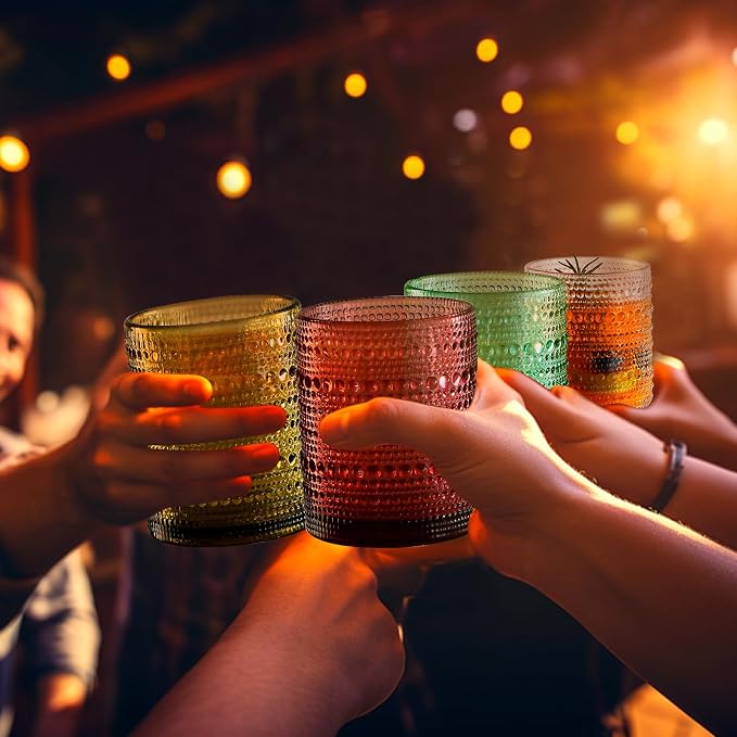 KMIGRUAN Colored Hobnail Drinking Glasses Set of 12,15oz&12oz Vintage cups | Embossed Beaded Water Tumbler for Cocktail, Juice and Various Mixed Drinks,Vintage Glassware Dishwasher-Safe - Image 6