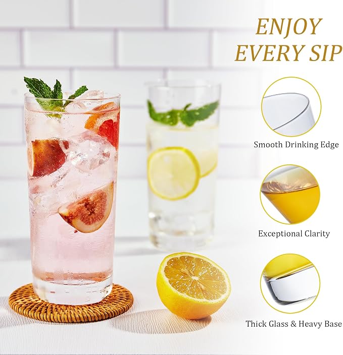 Drinking Glasses Set of 6, 16 oz Tall Drinking Glasses Highball Glassware, Borosilicate Glass Crystal Highball Glasses, Tom Collins Bar Glassware, Water Glass Cups for Cocktail, Mojito Bar Glassware - Image 4