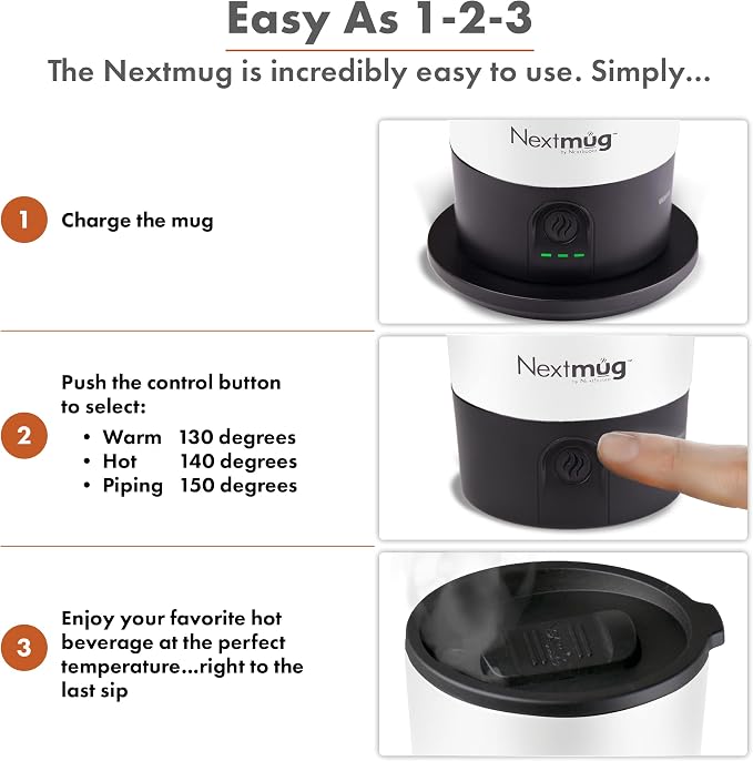 Nextmug Go - Temperature-Controlled, Self-Heating Travel Mug | (White - 16 oz.) – No App, Long-Lasting Battery for Work & Study, Great Gift for Coffee Lovers - Image 4